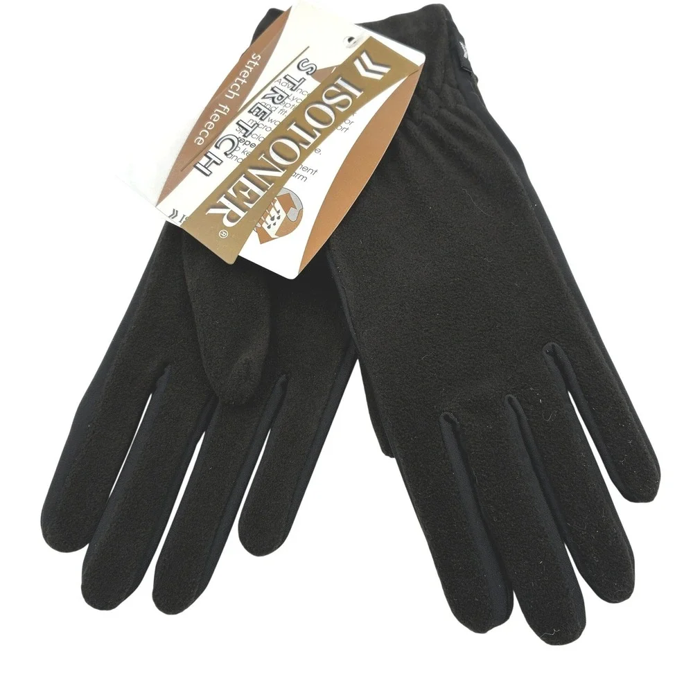 Isotoner Women Black Stretch Fleece Water Repellent Gloves One Size A849K3BLK1SZ